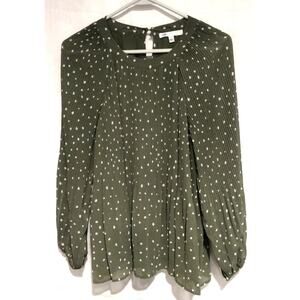 DR2 Women's Small Green Polka Dot Blouse Puff Sleeves Cottagecore Boho Chic